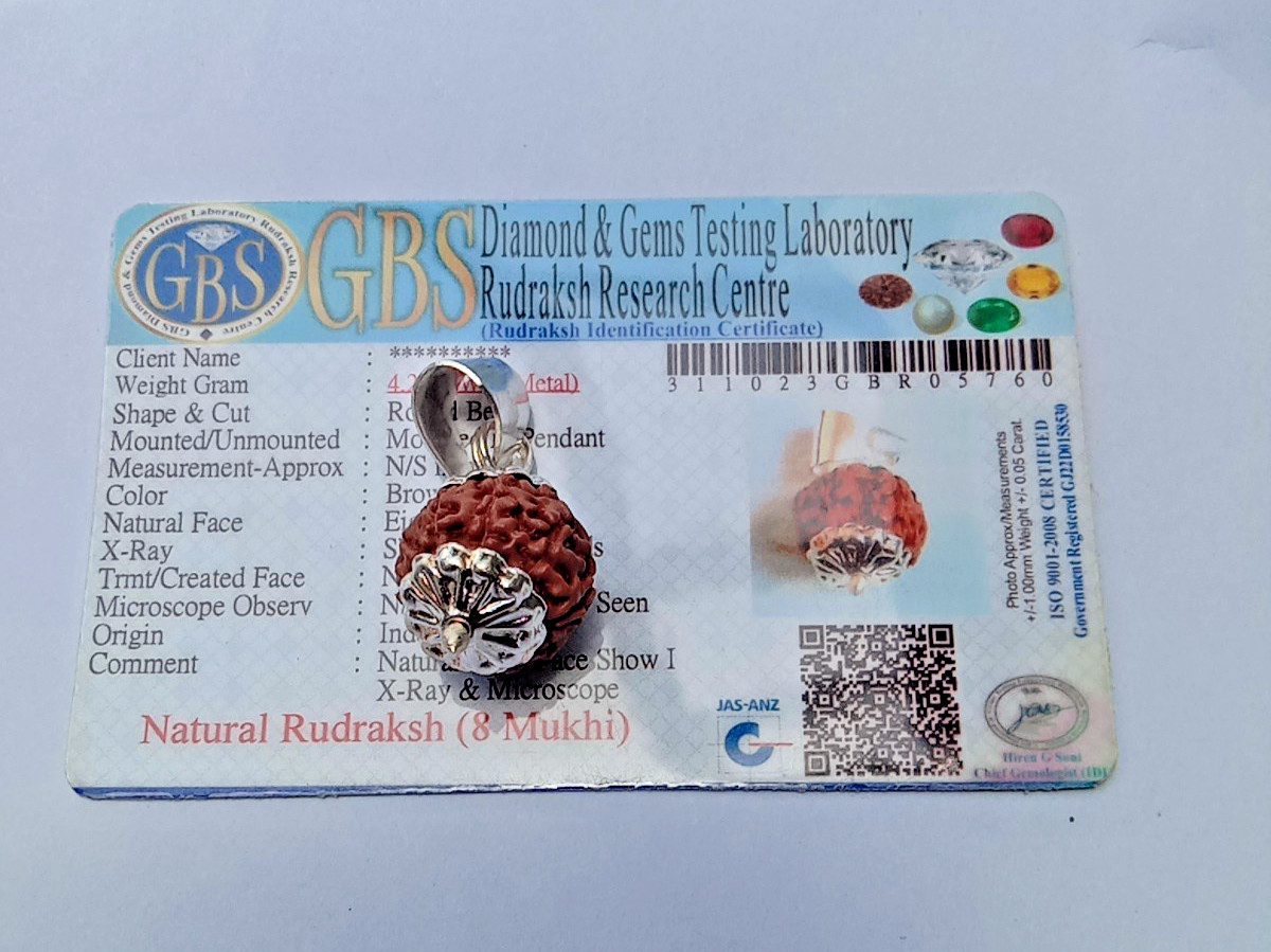 RARE 8 EIGHT FACE MUKHI RUDRAKSHA LAB......