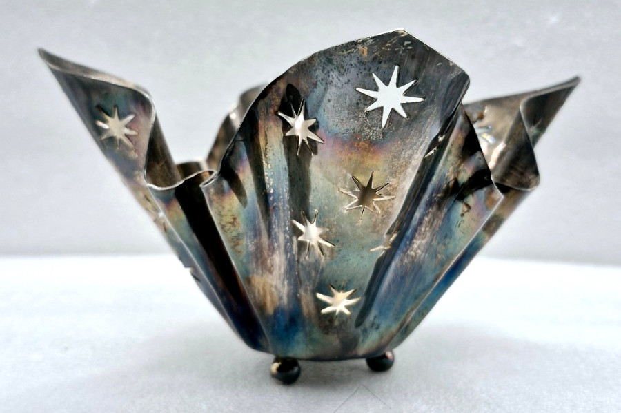 Silver Plated Godinger Pierced Stars Footed Handkerchief Votive Candle Holder
