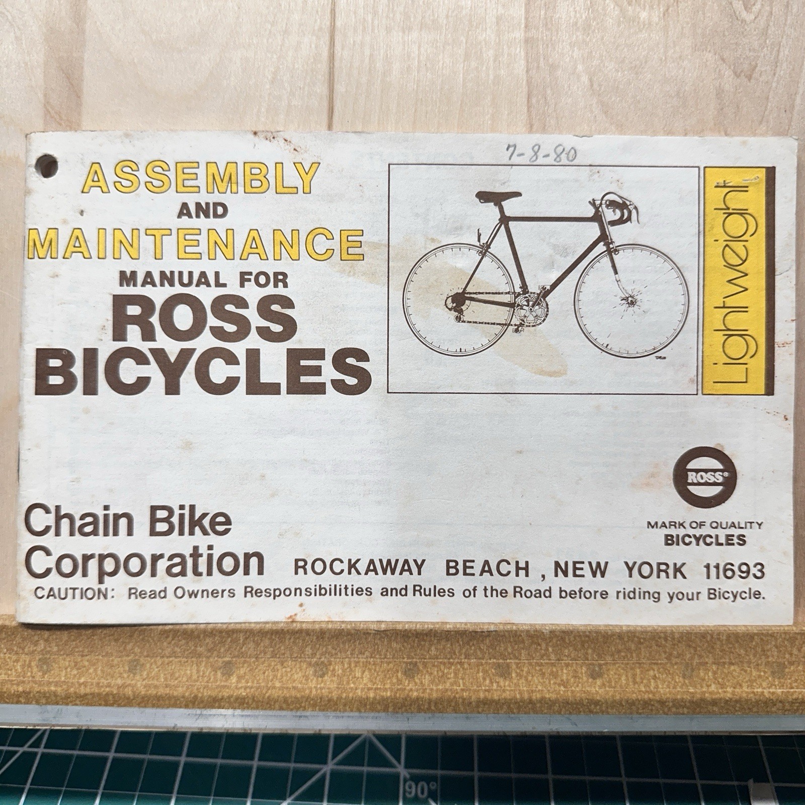 1980 Ross Bicycles Assembly Manual Technical Drawings “mens”