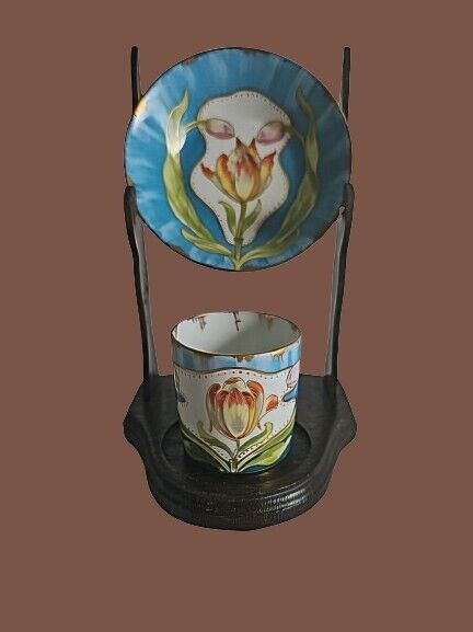 Antique 19thC Art Nouveau Nymphenburg Porcelain Cup & Saucer Floral Design 