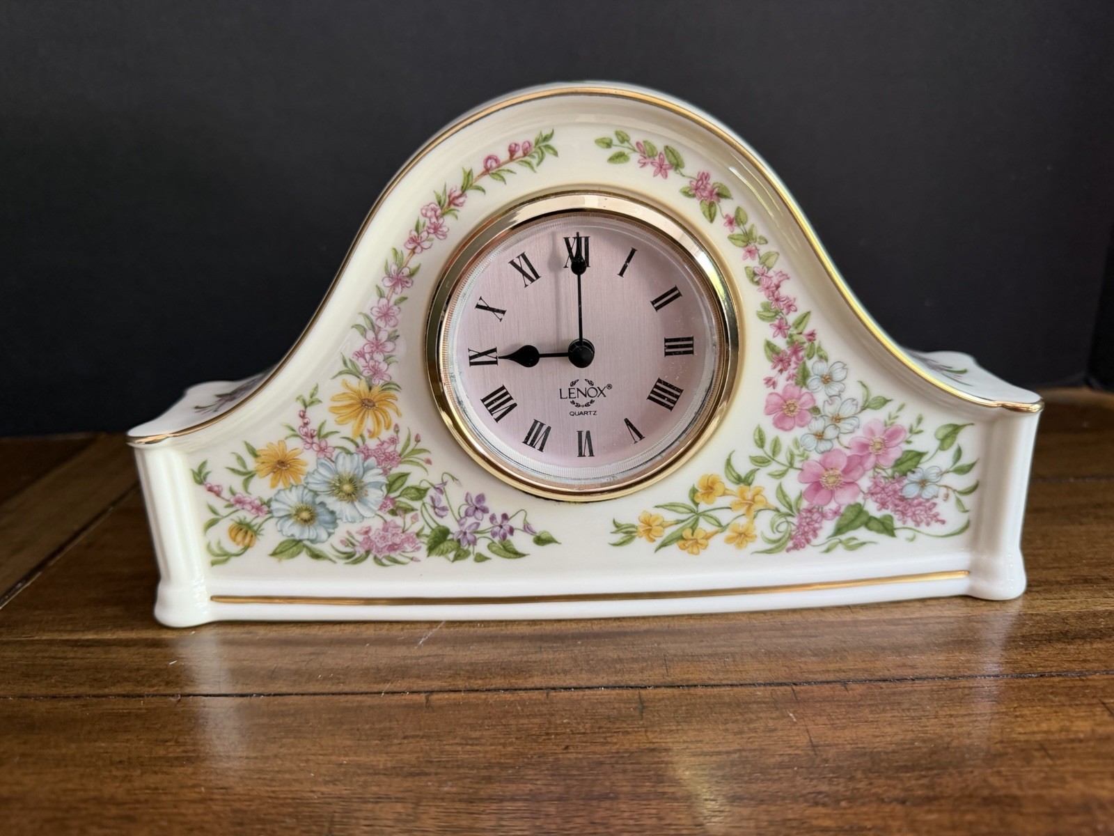 Vintage Lenox The Constitution Mantel Clock Ivory China Floral Gold Trim USA