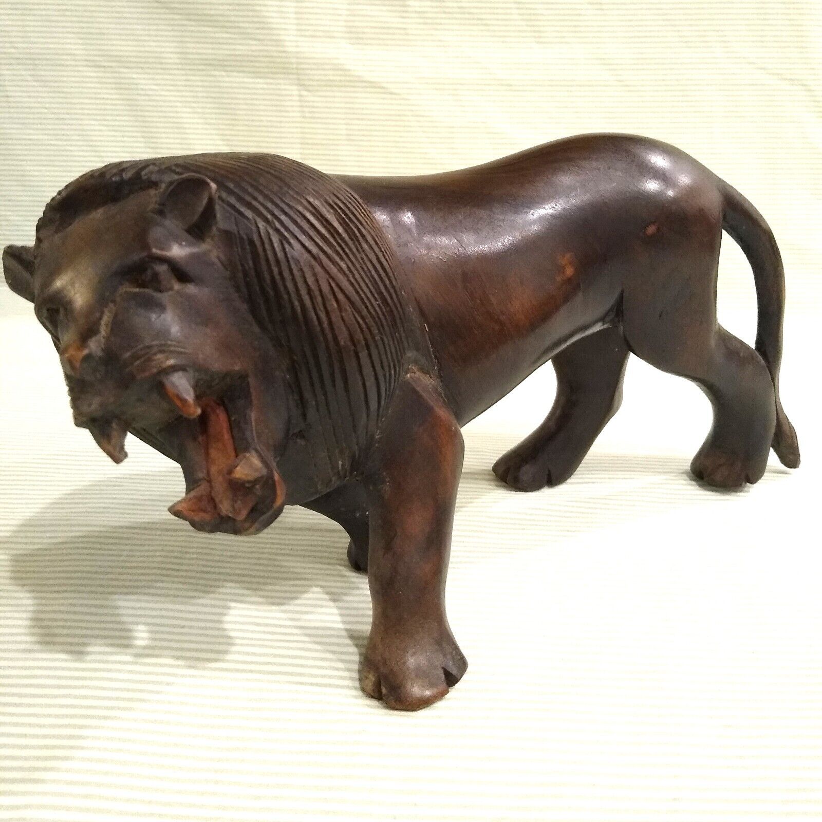 Vintage Carved Wood African Lion Hand Carved Handmade Handcrafted Africa Figure