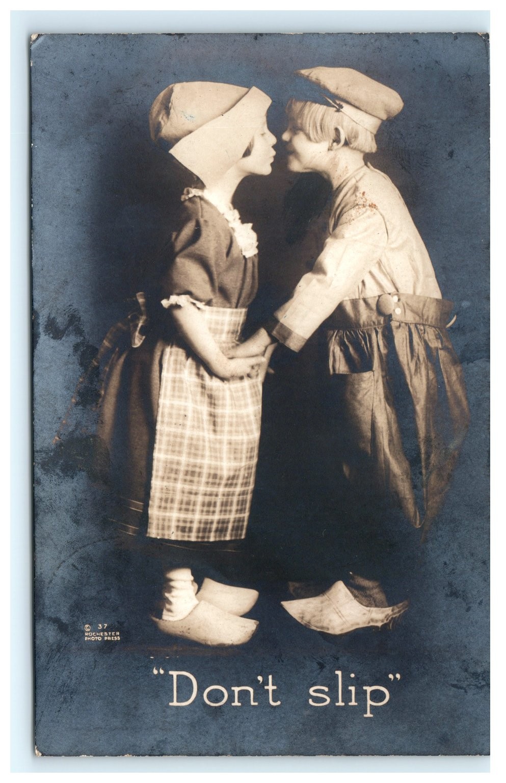 Vintage Rppc Dutch Children Kissing \