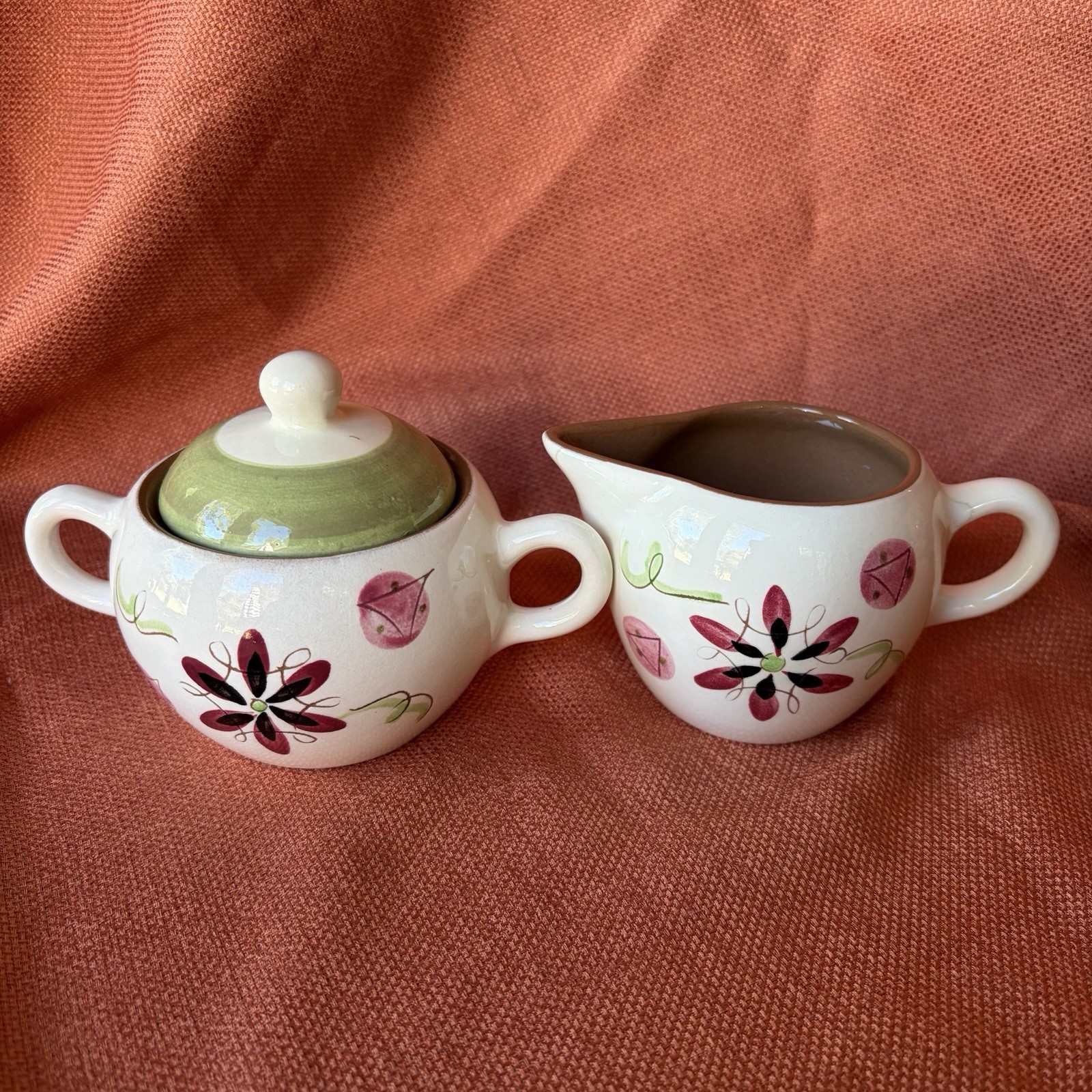 Vintage Stangl Carnival sugar bowl and creamer. 1954-78 Hand Painted, rare MCM