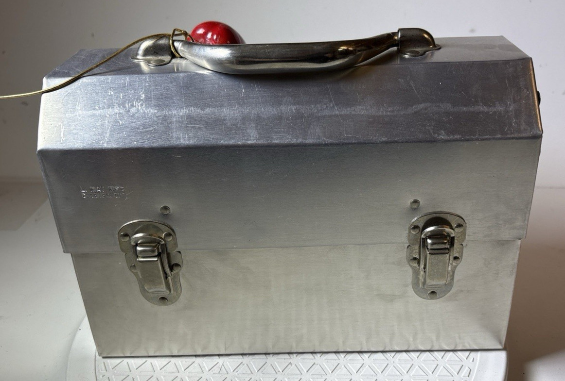 Vintage L May Mfg Sudbury Ontario Aluminum Miners Lunchbox Pail Tool Box (F19)