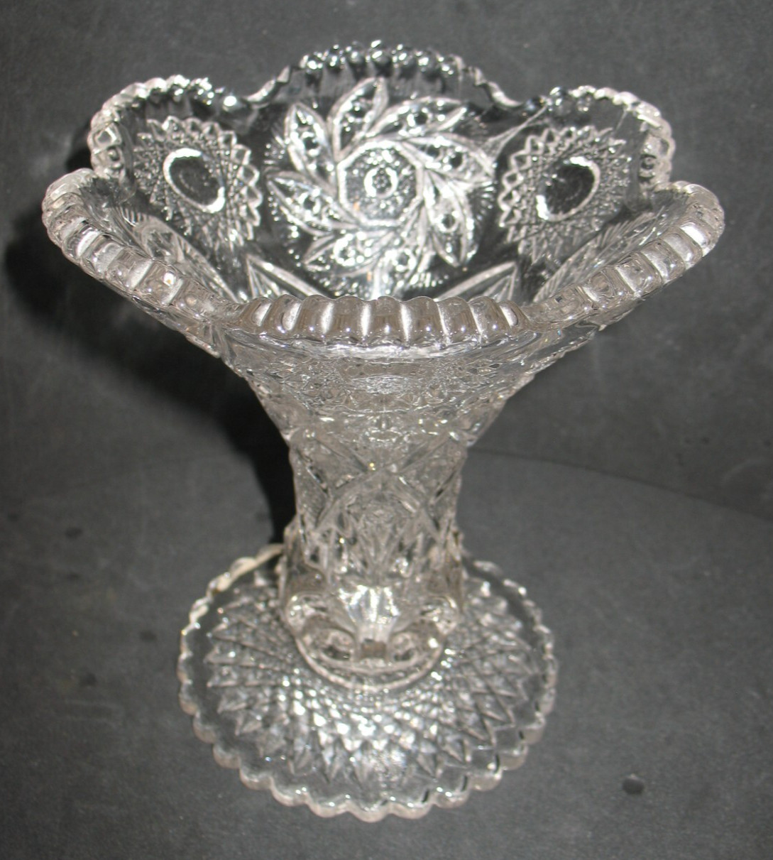 Ant Westmoreland Buzz Star Pattern Glass Footed Flower Vase EAPG