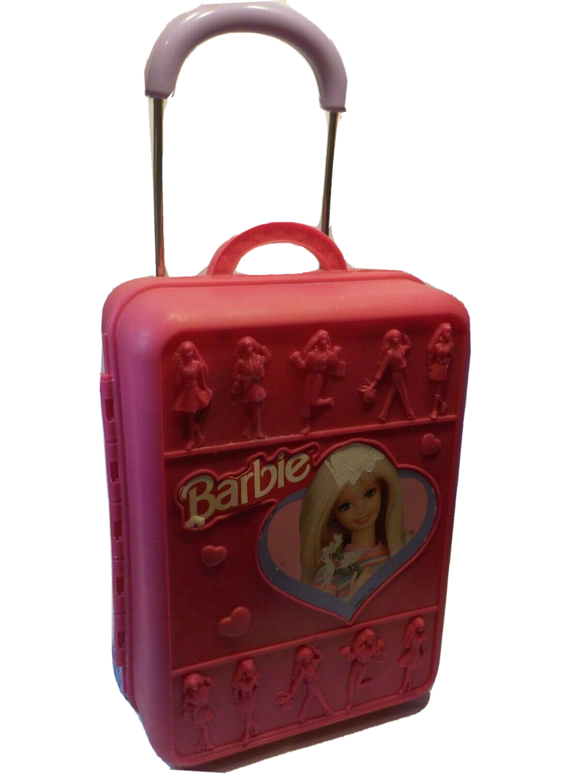 VTG Barbie Take a Long Rolling Suitcase \'98 Carry Case  & 6 90\'s dolls -clothing