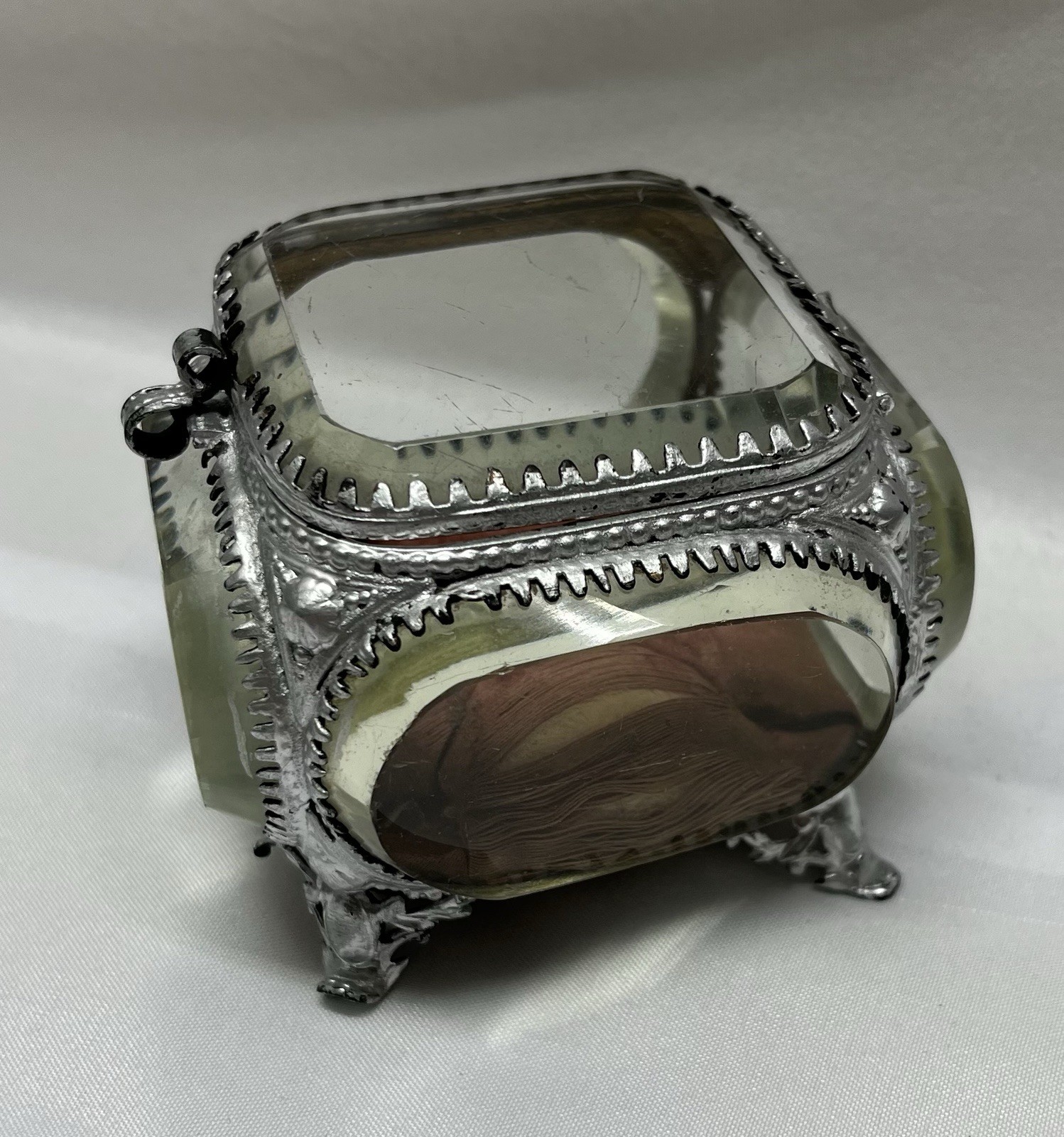 19th-Century French Napoleon III Jewelry Casket  Beveled Glass Panes READ
