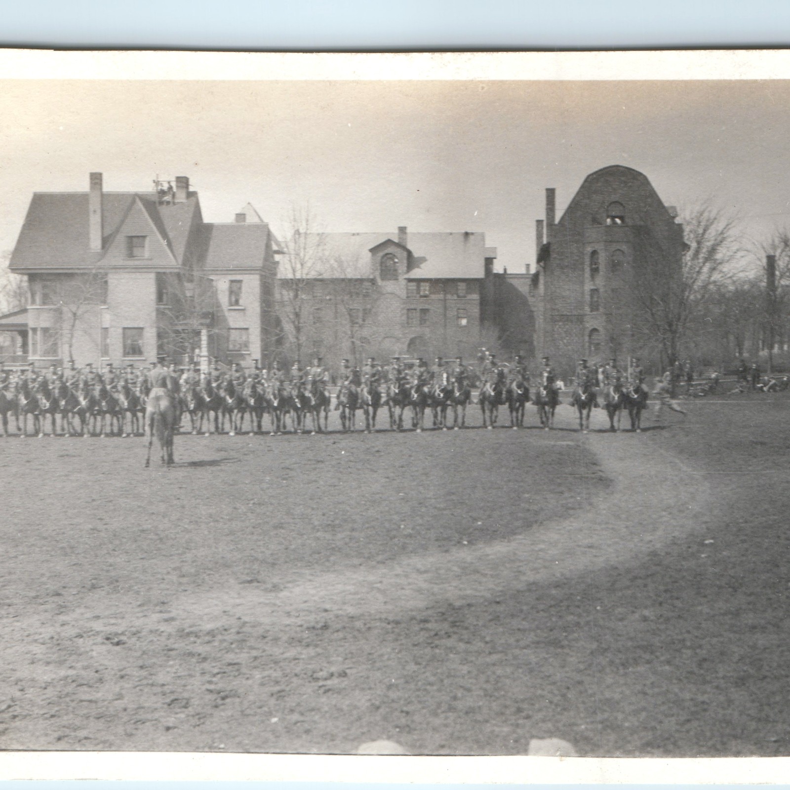 c1910s Northwestern Univ Evanston, IL Cavalry Mounted Soldiers Horses Photo WWI