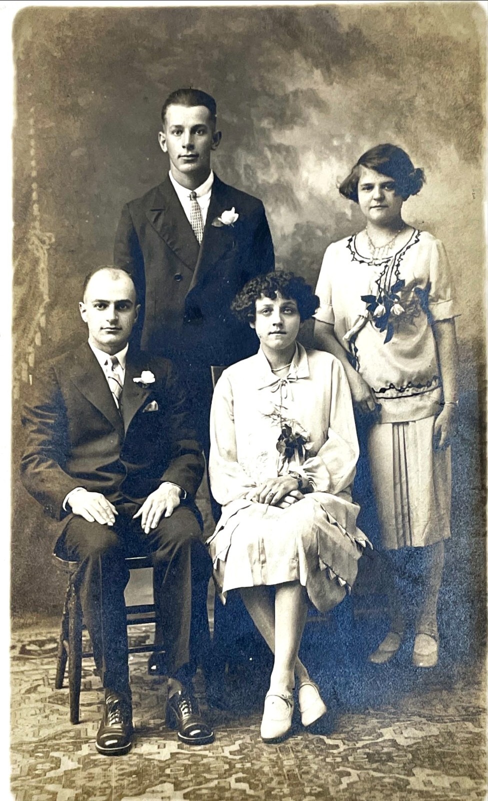 1927 Vintage Family Portrait Black & White Photograph Posed Studio Formal