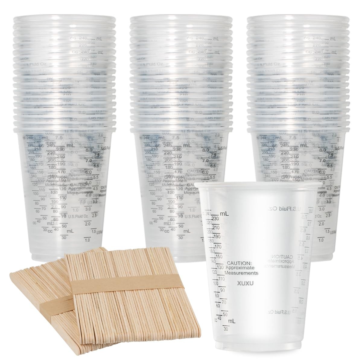 XUXU 100pcs 8oz Graduated Clear Plastic Measuring Cups 5.9\