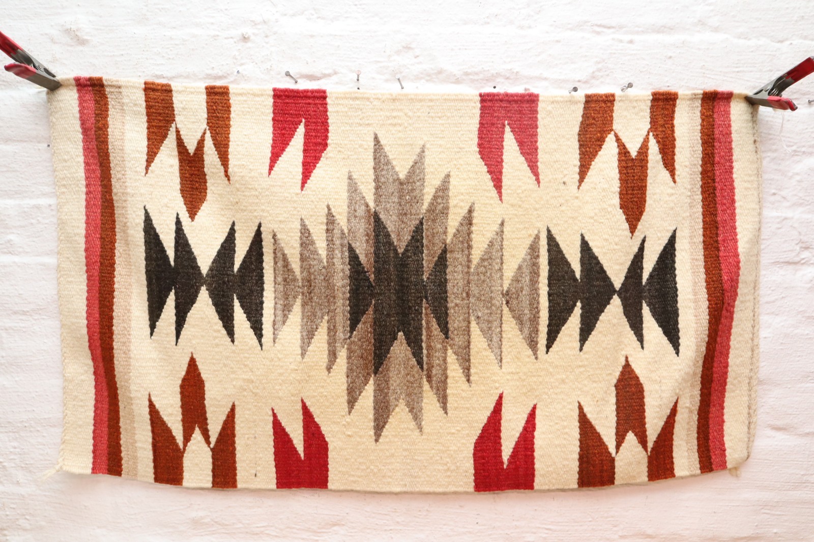 ATQ Navajo Rug Textile Native American Indian Eye Dazzler Weaving 36x20 Vintage