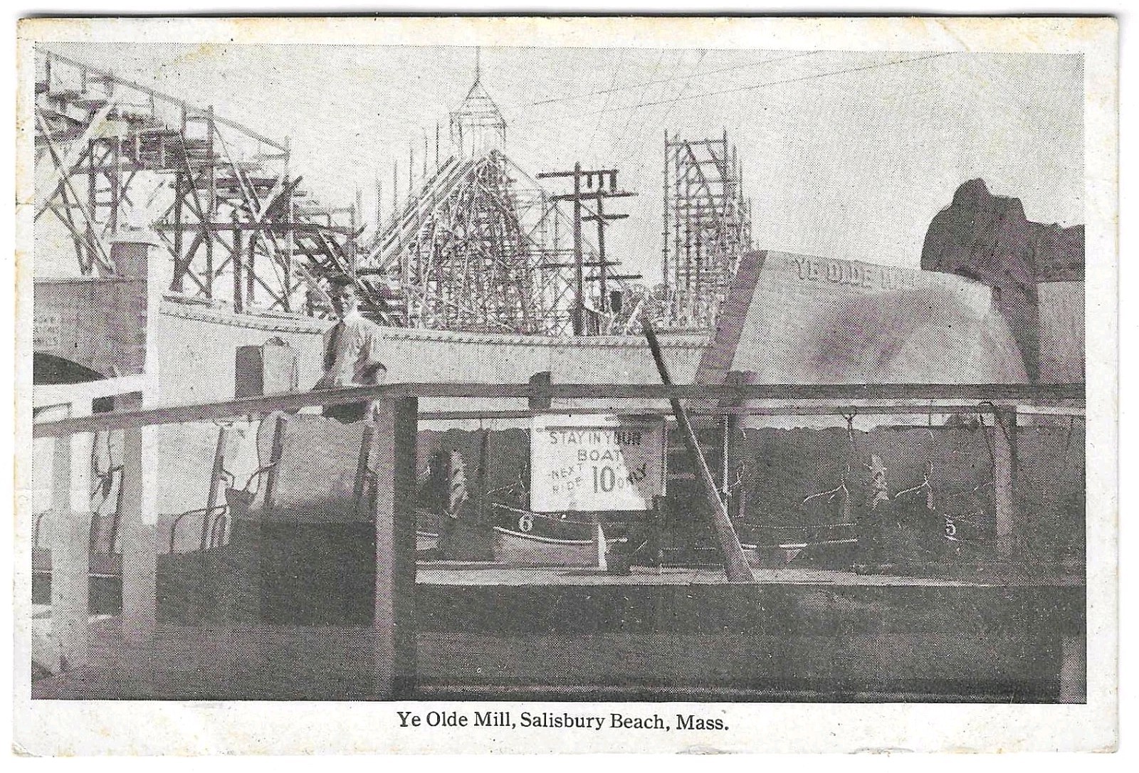 1910s Ye Olde Mill Salisbury Beach Amusement Park Postcard Mass Ride MA Antique