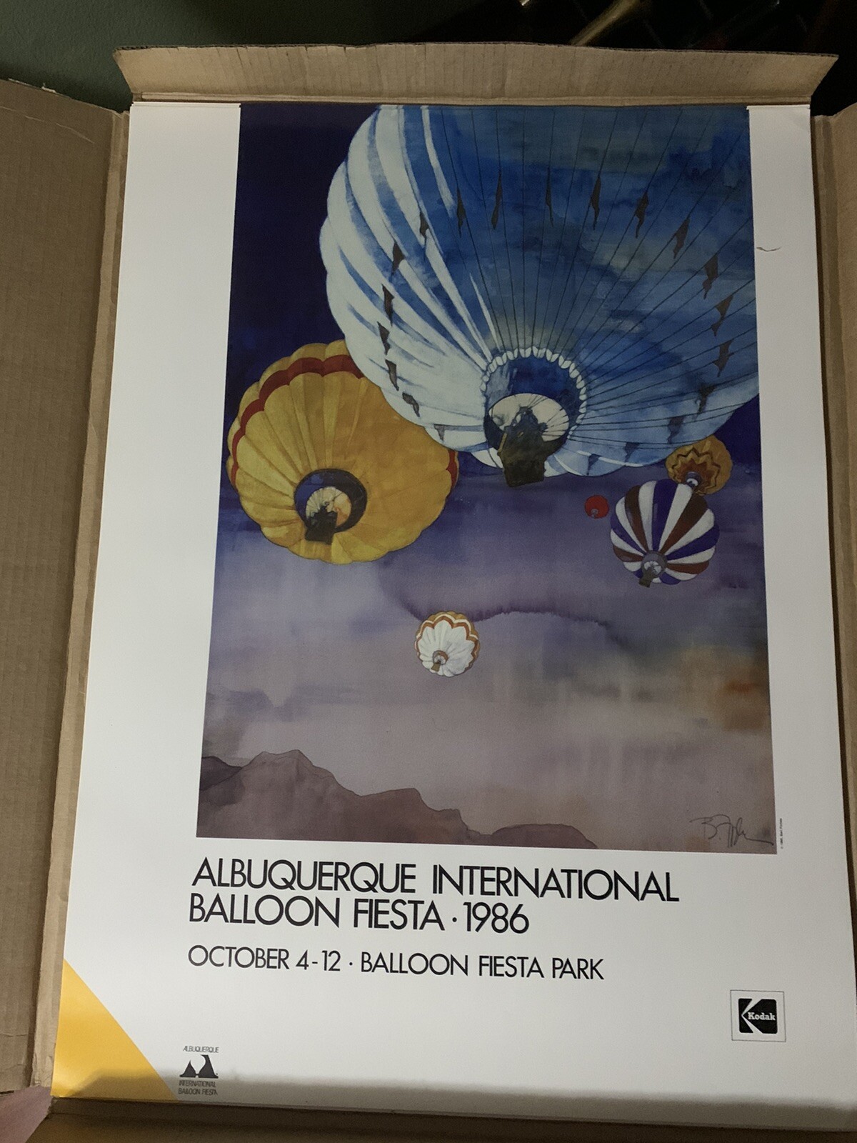 1986 Bart Forbes Albuquerque Hot Air Balloon Fiesta Kodak sign print poster.