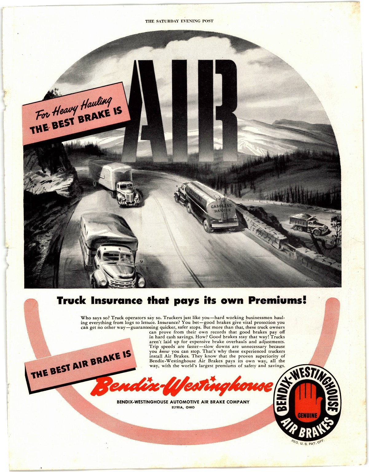 Bendix-Westinghouse Vintage Magazine Ad Truck Air Brakes 1940s 1950s  AD032