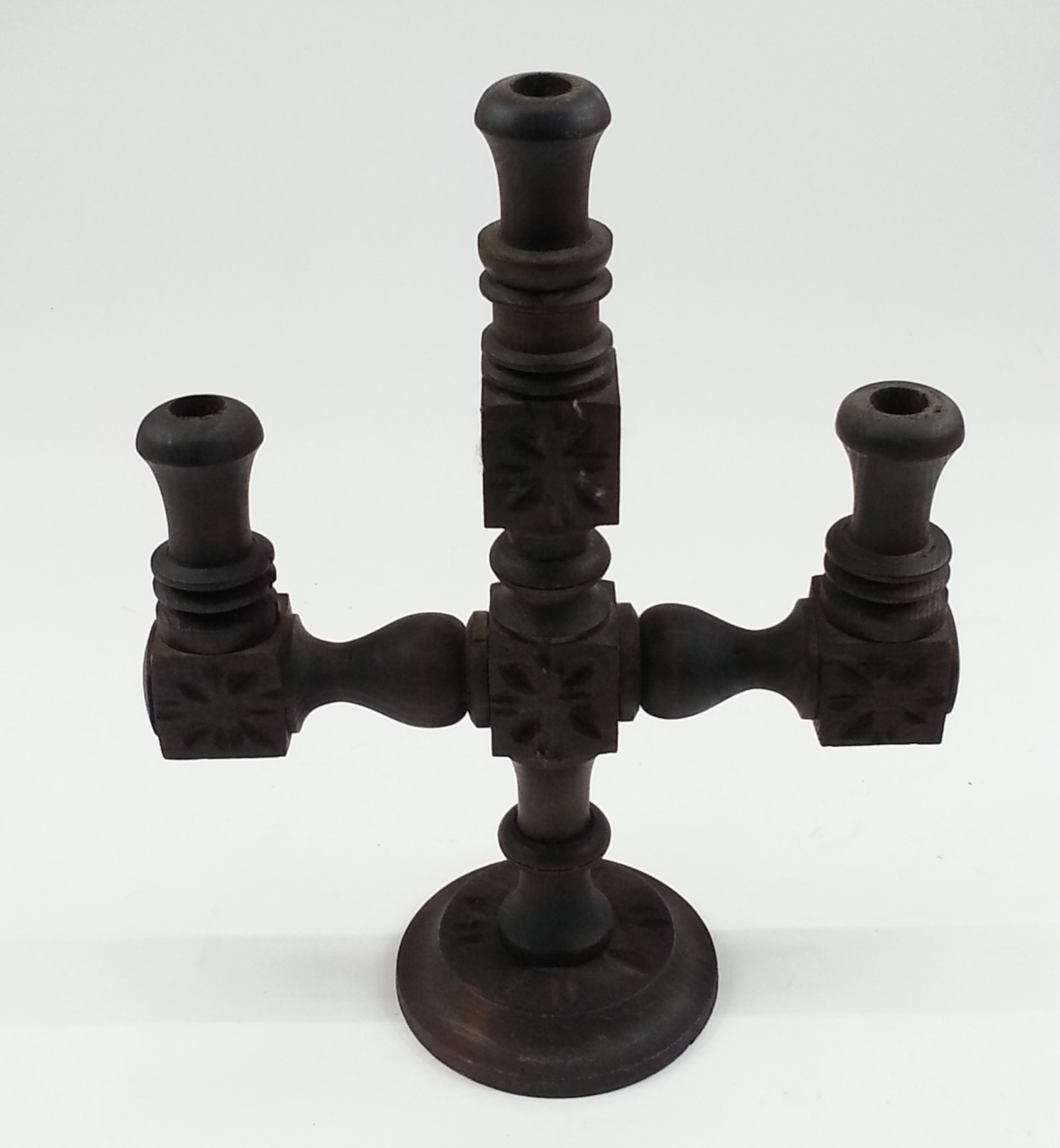 Retro Goth Vintage 1970s Mediterranean Spanish Revival 3 Slot Wood Candleholder