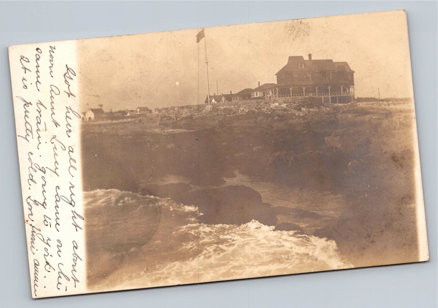 Portsmouth NH 1906 Real Photo Postcard Grand Hotel Rocky Coast Ocean Waves