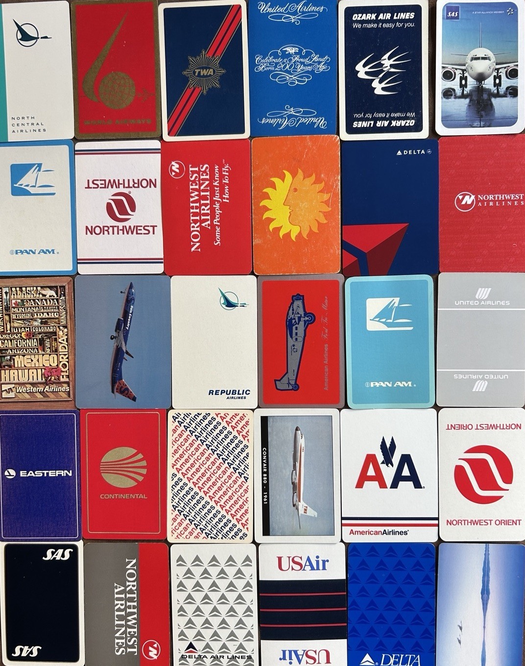 LOT of 60 Single Airline Playing Cards Vintage to Modern (30 different) Mixed