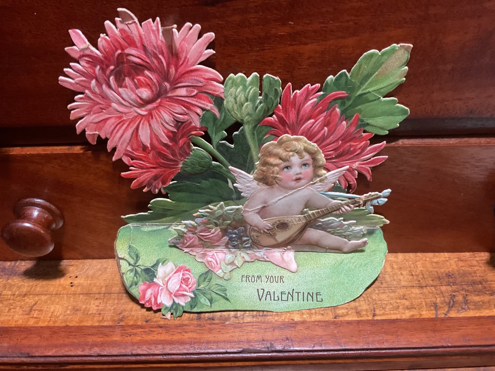 Antique VICTORIAN  VALENTINE Die-cutStand-Up Fold-Out