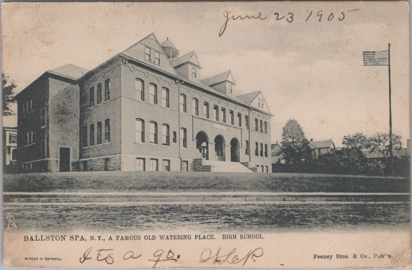 High School Ballston Spa New York 1905 RPO PM Tuck Postcard