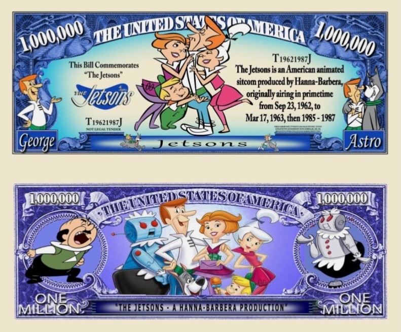 Pack of 5 The Jetsons Cartoon Collectible 1 Million Dollars Novelty Money