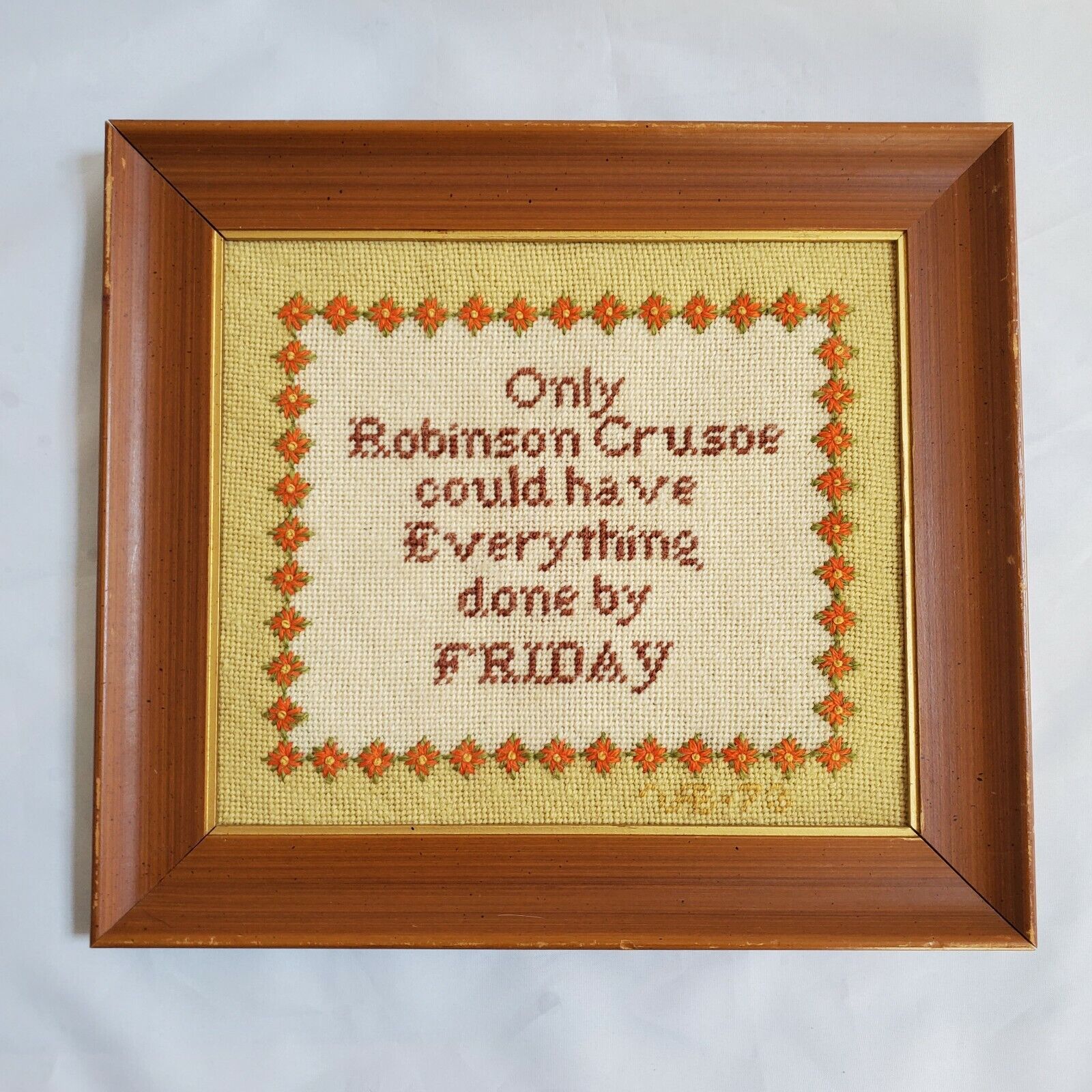 Robinson Crusoe Everything Done Friday Framed Sampler Cross Stitch 1973