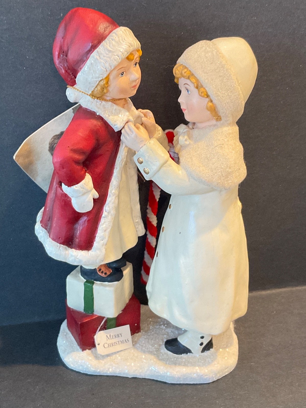 Bethany Lowe Christmas Children Girls Figurine Buttoning Coat for Winter Walk