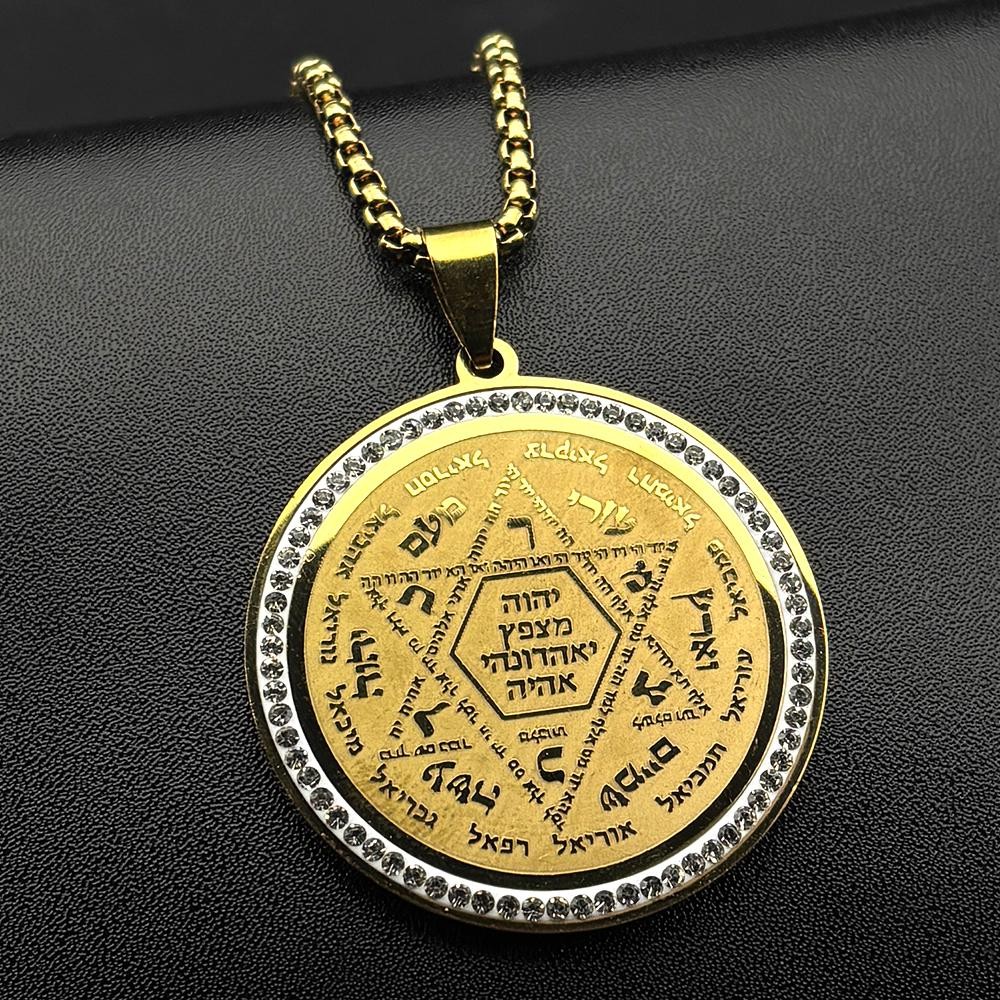 Hebrew Kabbalah Star of David Pendant Necklace Gold Stainless Steel Rhinestone