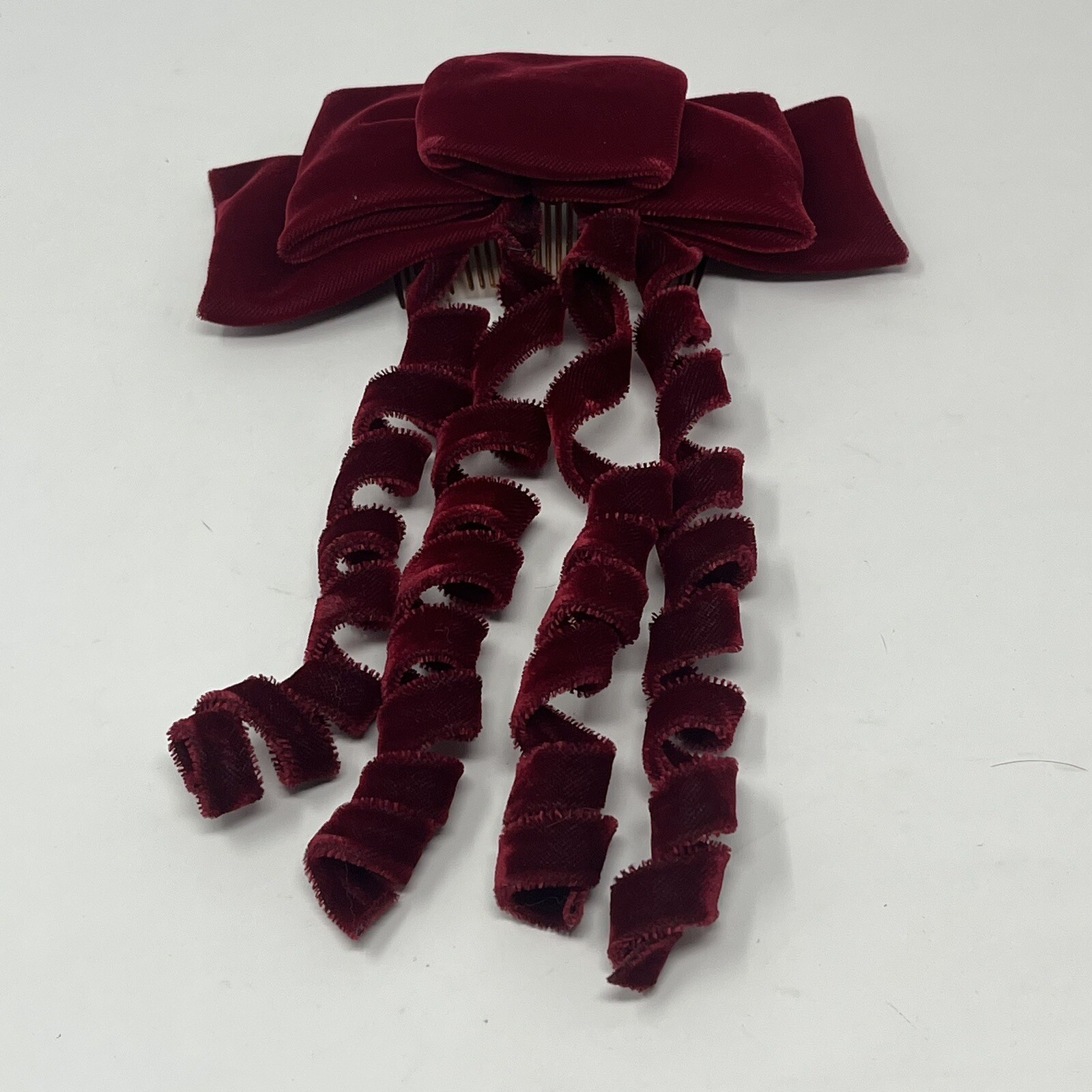 VTG Prettiest Red Velvet Bow Ribbon Hair Comb c1960 Italy Swanson’s Dept Store