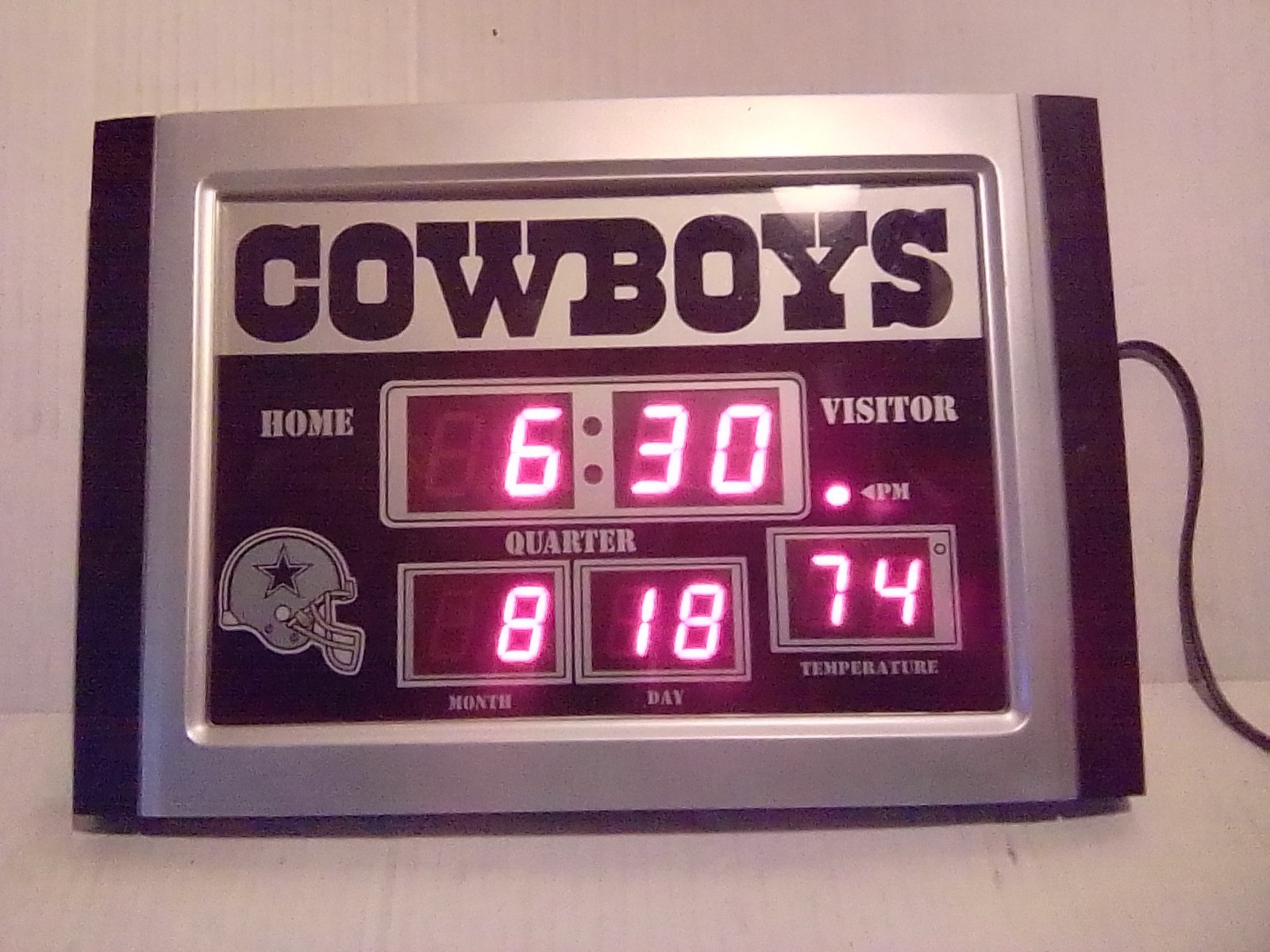 Dallas Cowboys Digital Scoreboard Alarm Clock, Time Date & Temperature Football