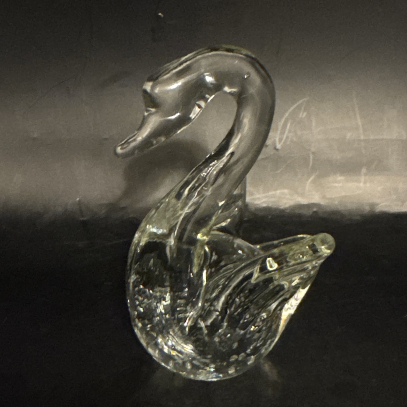 Vintage Clear Art Glass Swan Figurine Paperweight Controlled Bubbles Blown Glass