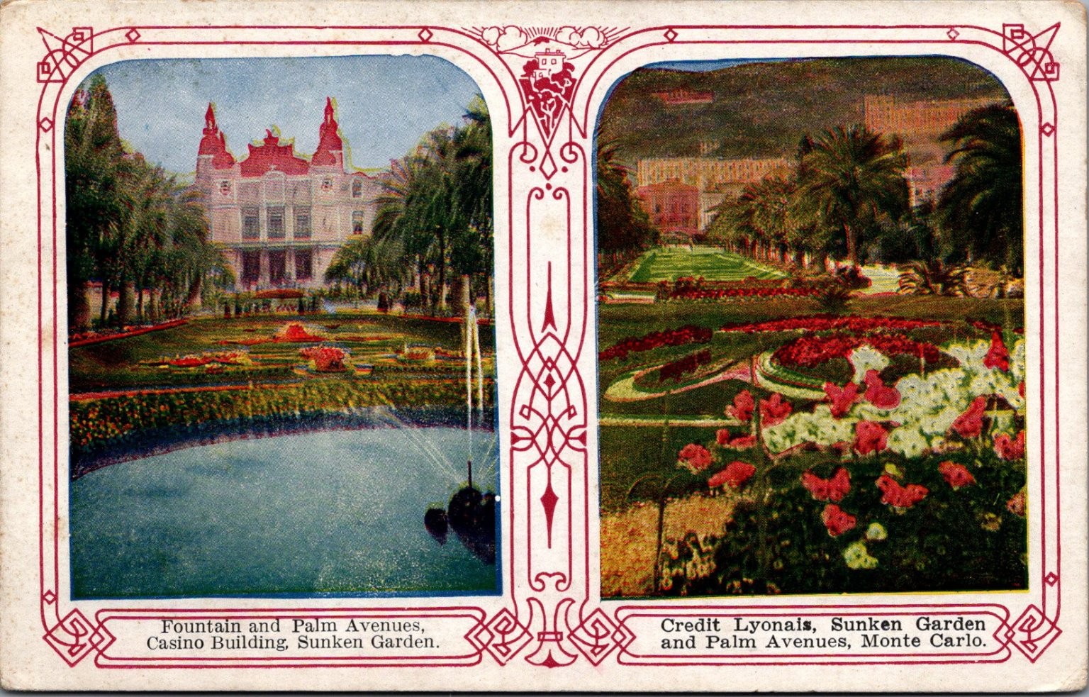 Monte Carlo Casino Sunken Garden Palm Avenues Postcard Monaco c.1910s