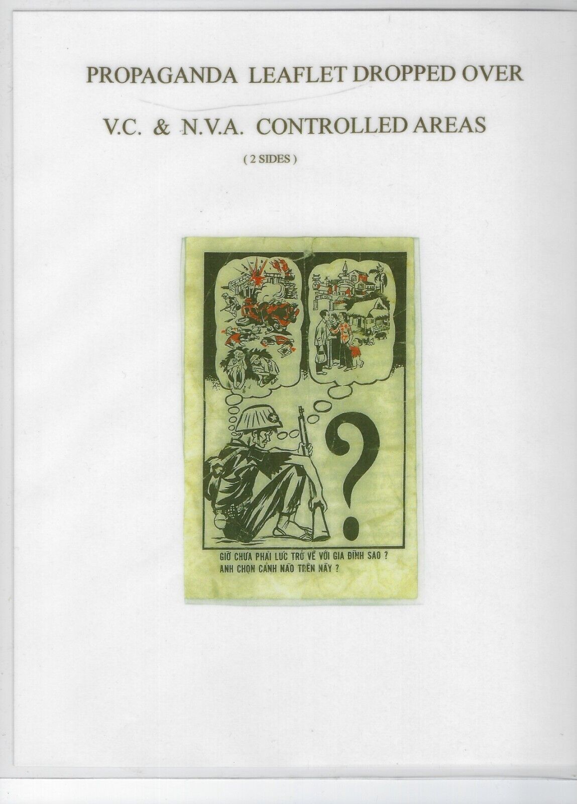 VIETNAM PROPAGANDA LEAFLET TO V.C. and NVA WITH TRANSLATION  