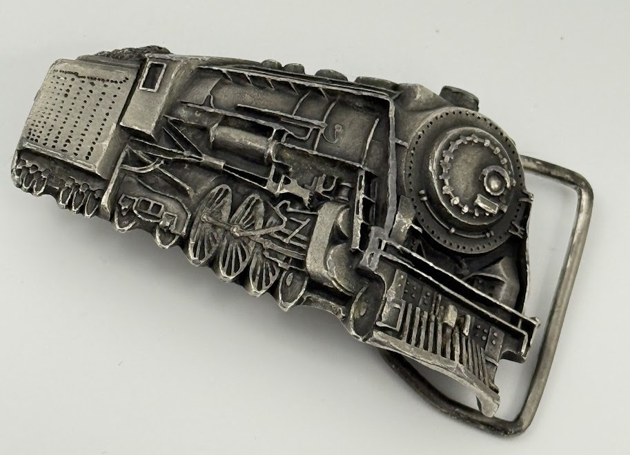 Vtg Indiana Metal Craft Train Belt Buckle Pewter Train Railroad Locomotive 1980