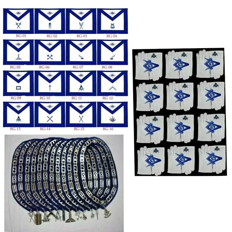 Masonic Blue Lodge Officer Chain Collar Jewels Apron Gloves LOT of 12X4