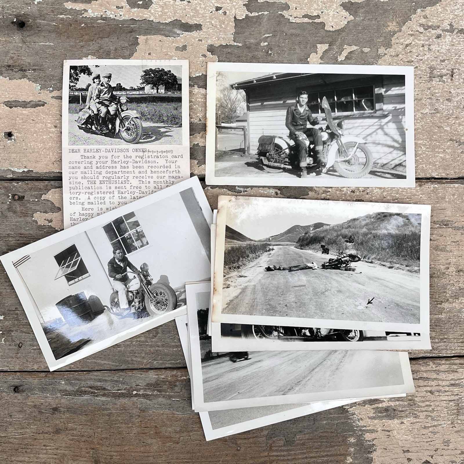 1930s 1940s Harley Davidson Motorcycle Original Photo Lot Crash RPPC Ephemera
