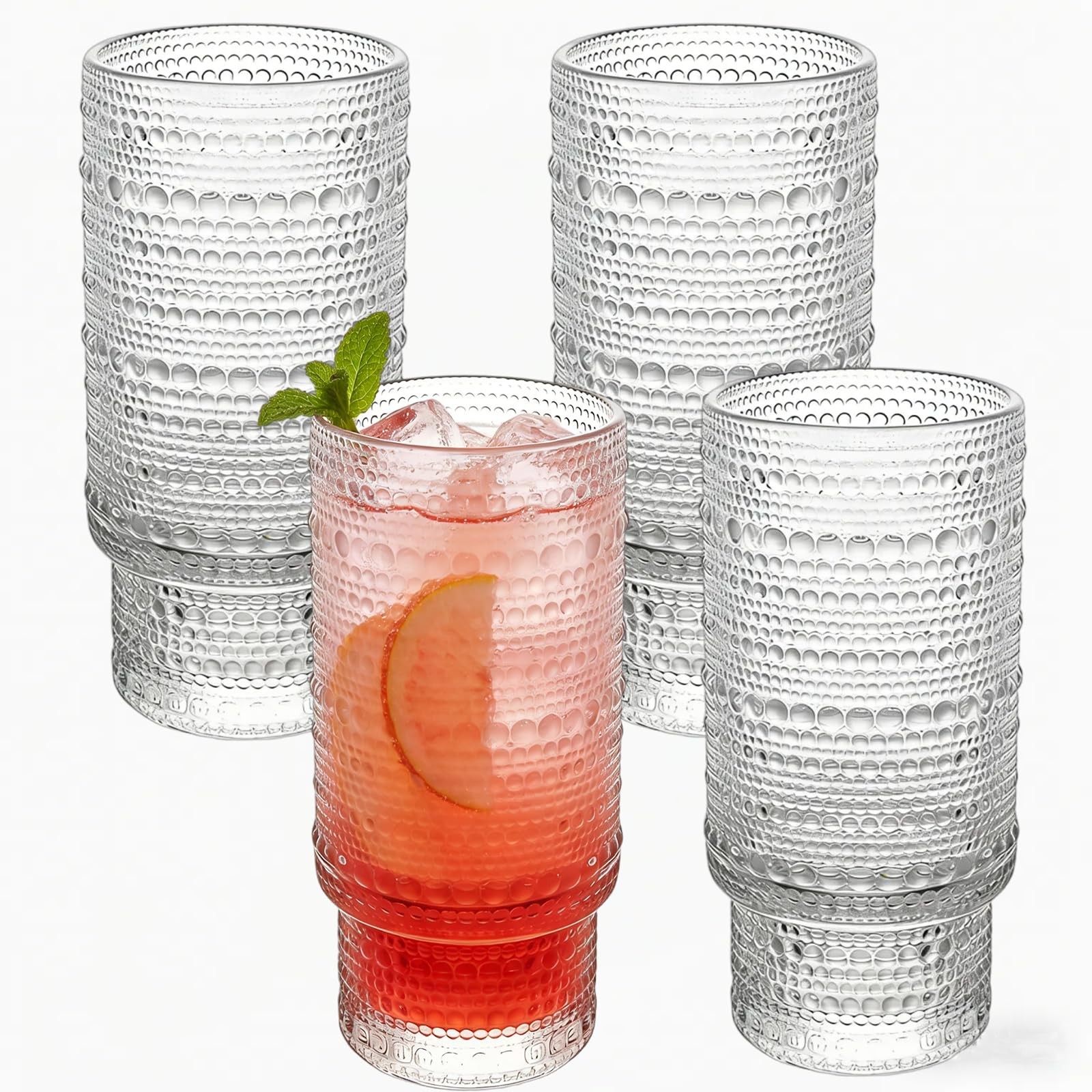 Large Capacity 16 oz Hobnail Drinking Glasses Set of 4, Vintage Glassware Dri...