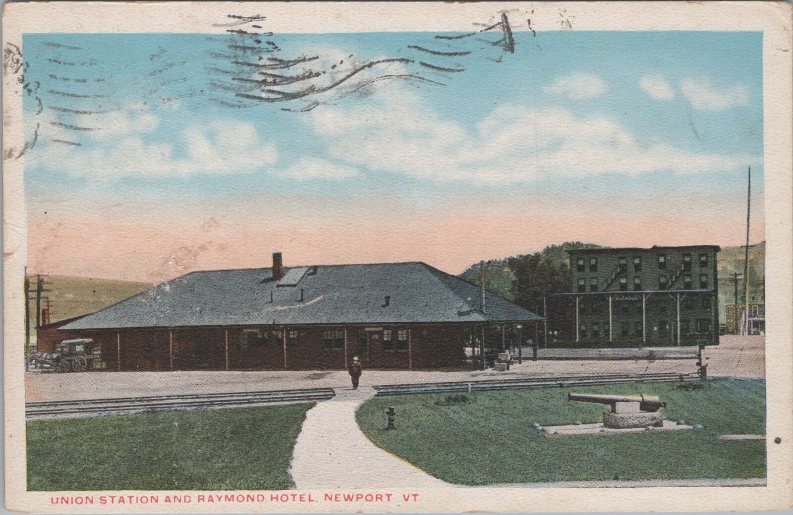 Union Train Station and Raymond Hotel Newport Vermont c1910s Postcard