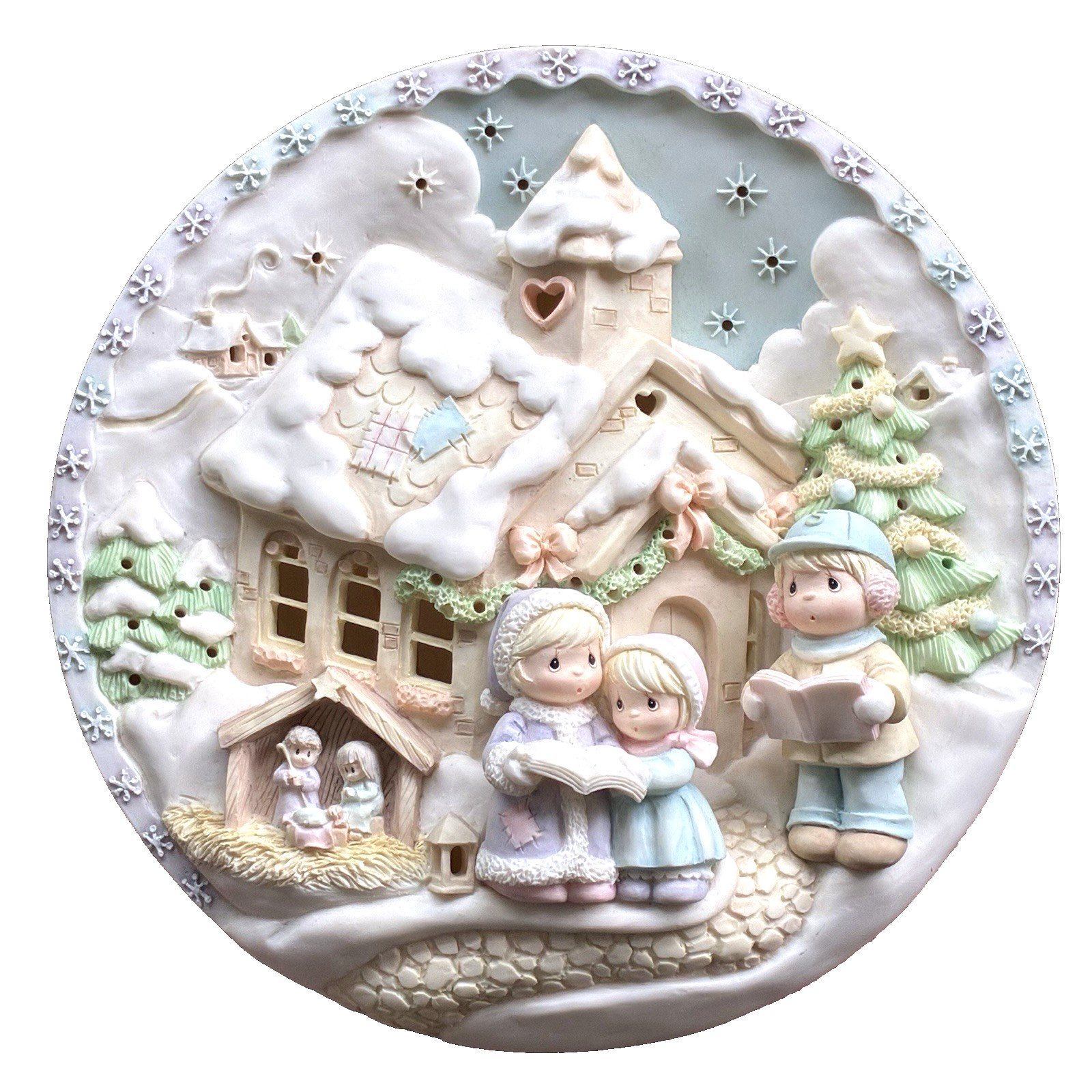 1995 Precious Moments Sugar Town Porcelain Lighted Christmas Plate 8”