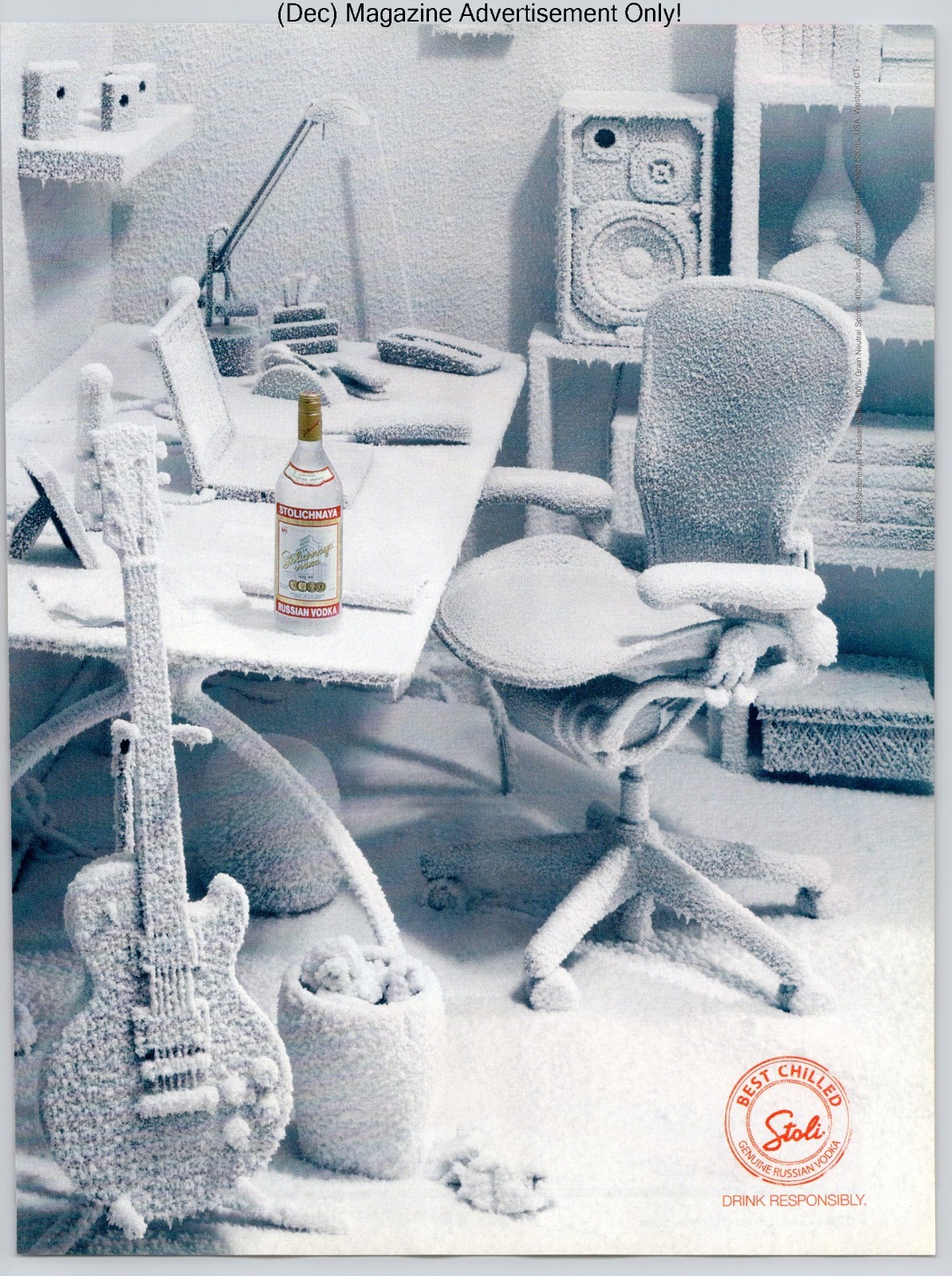 Stolichnaya Russian Vodka Frosted Office Chill Scene 2004 Advertisement