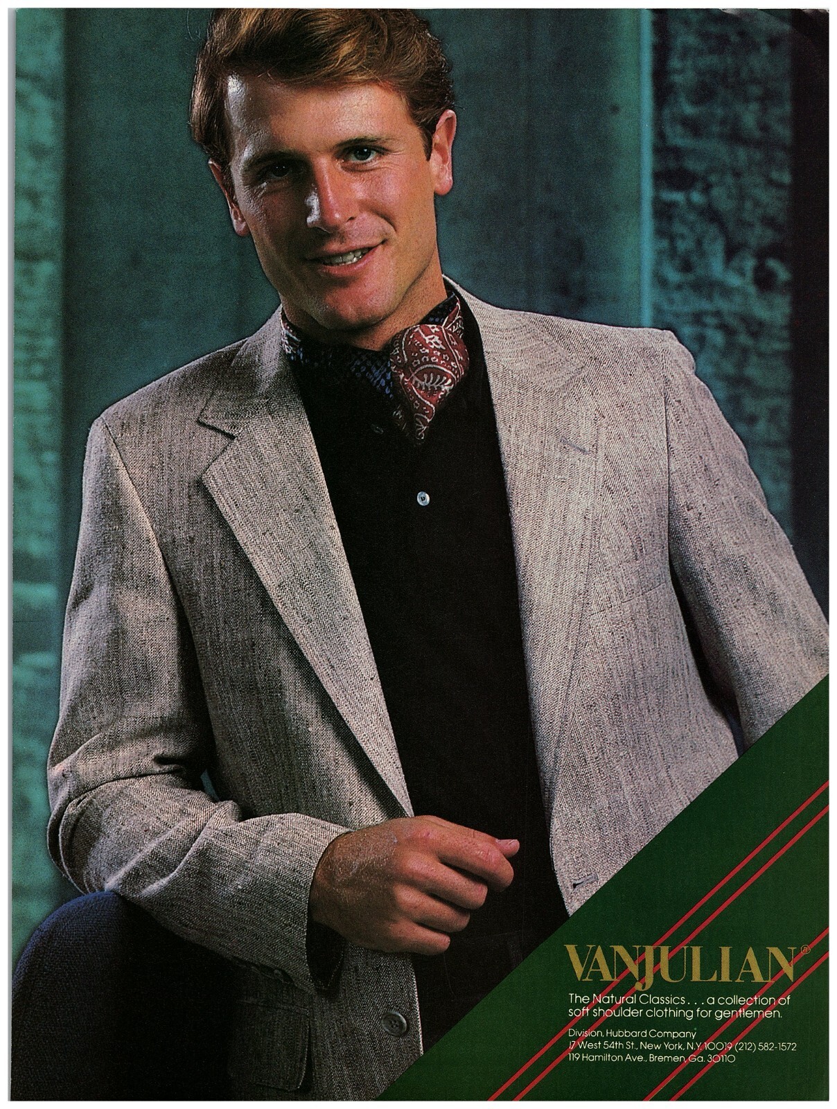 PRINT AD, 1986 Van Julian Vintage Gentlemen Menswear Handsome Male Model 80\'s