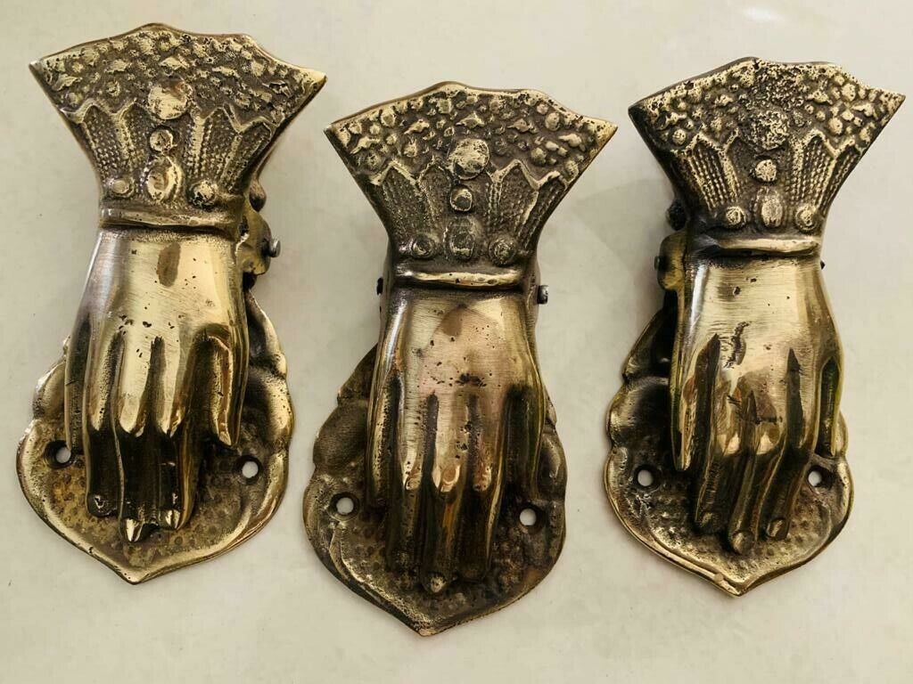 3 Pc Old Brass Hand Crafted Engraved Lady Hand Shape Victorian Paper Clip