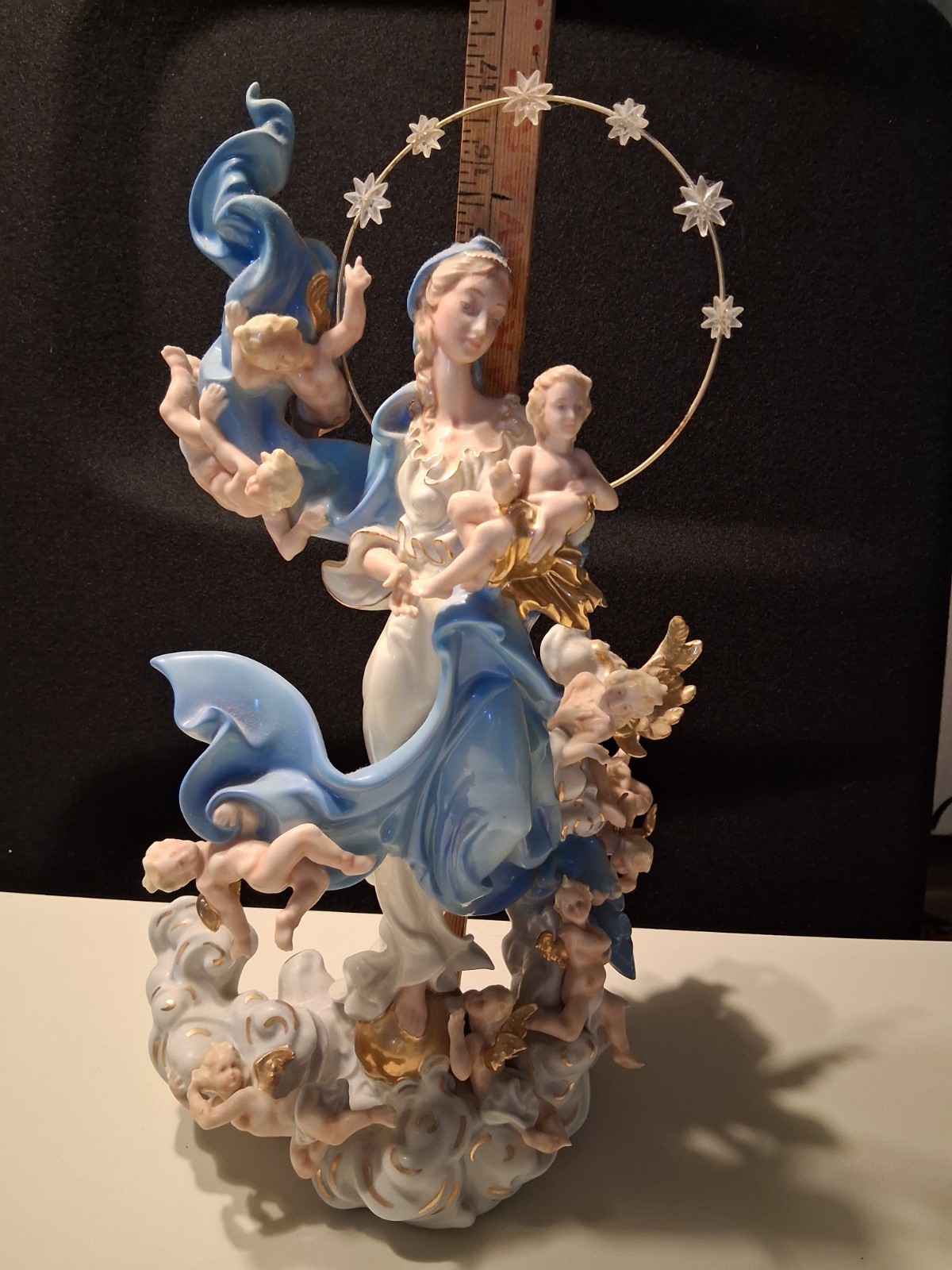 Virgin Mary Queen of Heaven Limited Edition Ceramic Figurine w/ Cherubs