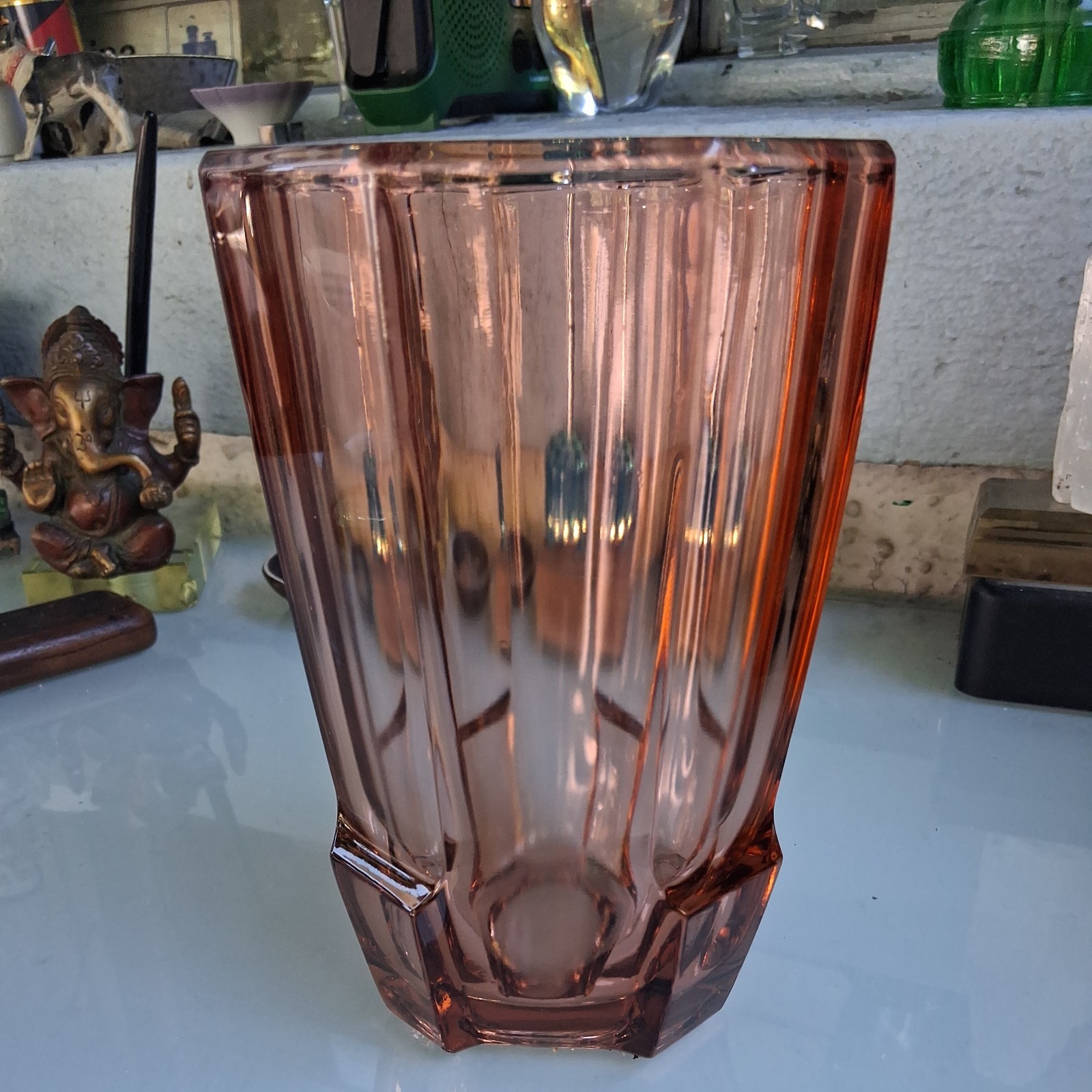 MCM Deco Czech Glass Vase by Rudolf Schroter for Rudolfova Hut 1958   Peach