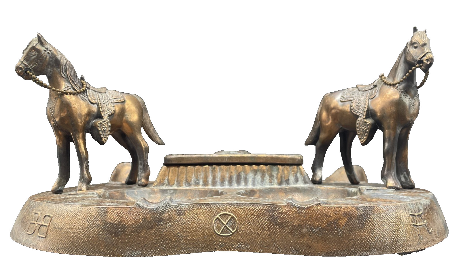 Vintage Cast Western, Equestrian Theme Two Horse Double Pipe Rest & Ashtray