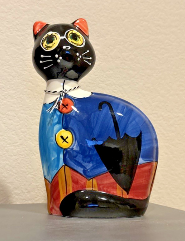 Turov Hand Painted Cat Figurine Signed Umbrella