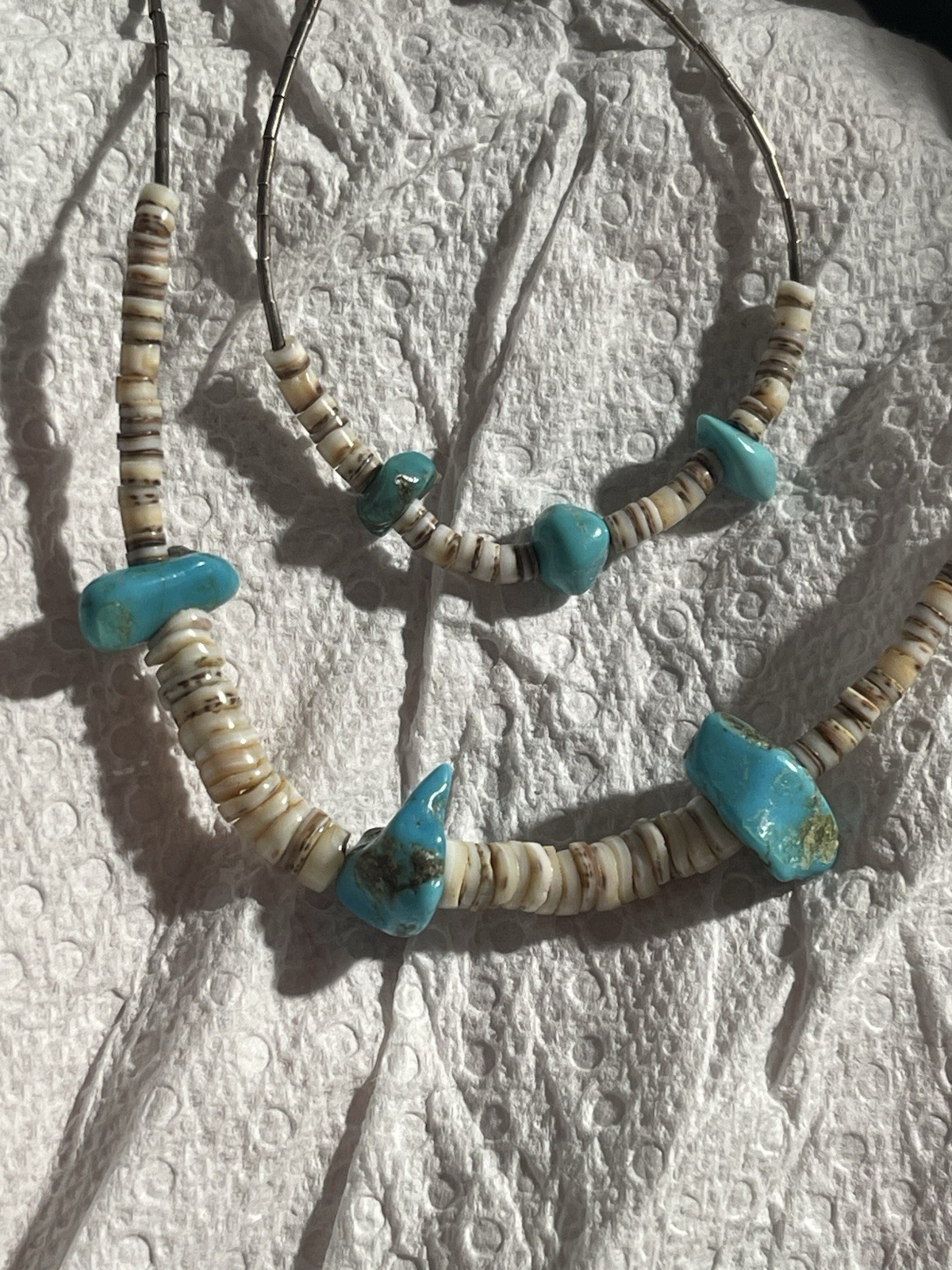 Vintage  American Indian turquoise and shell heishi necklace and Bracelet Set