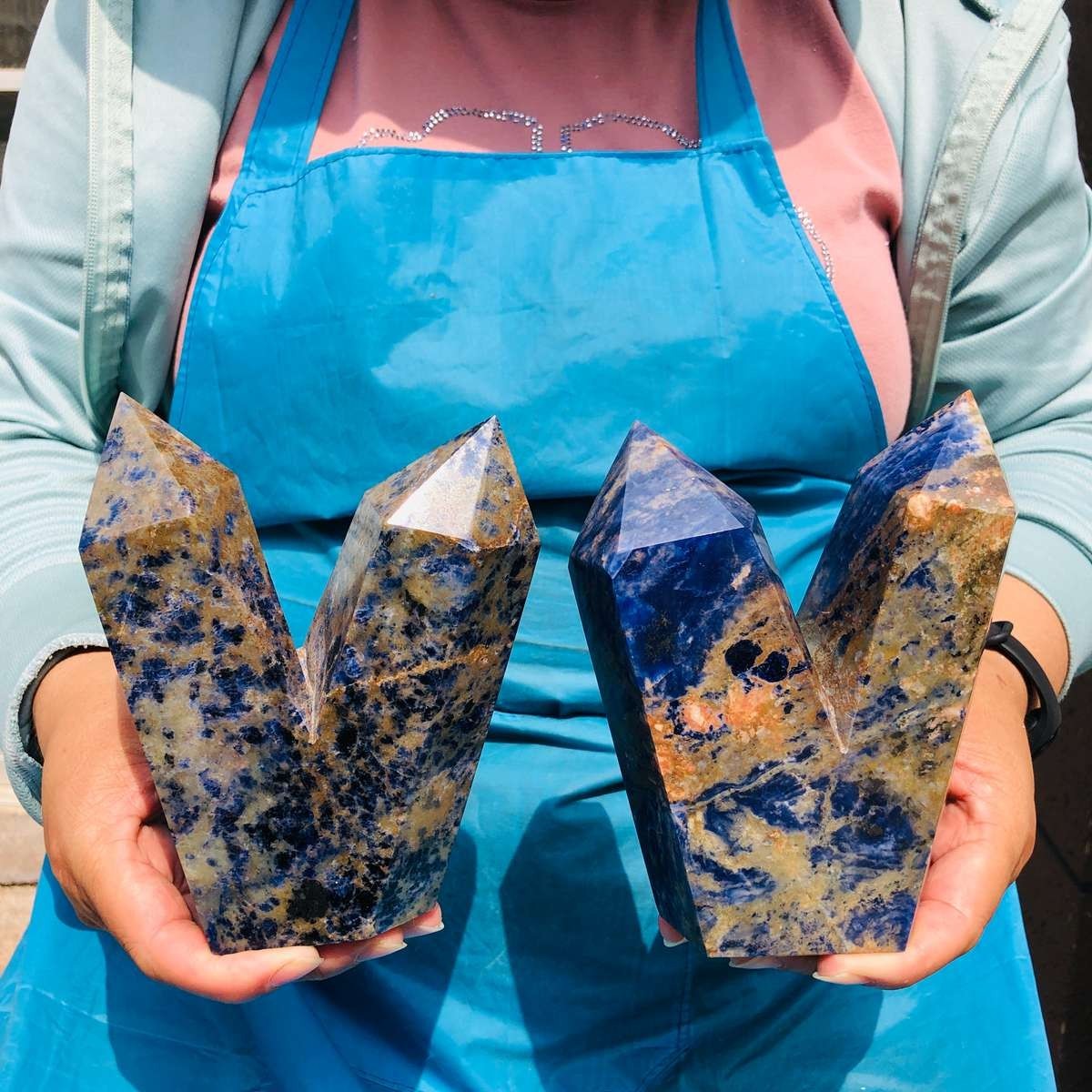 2pcs 4.4LB Natural Blue Vein Stone Crystal Columns Polishing Restoration 2241