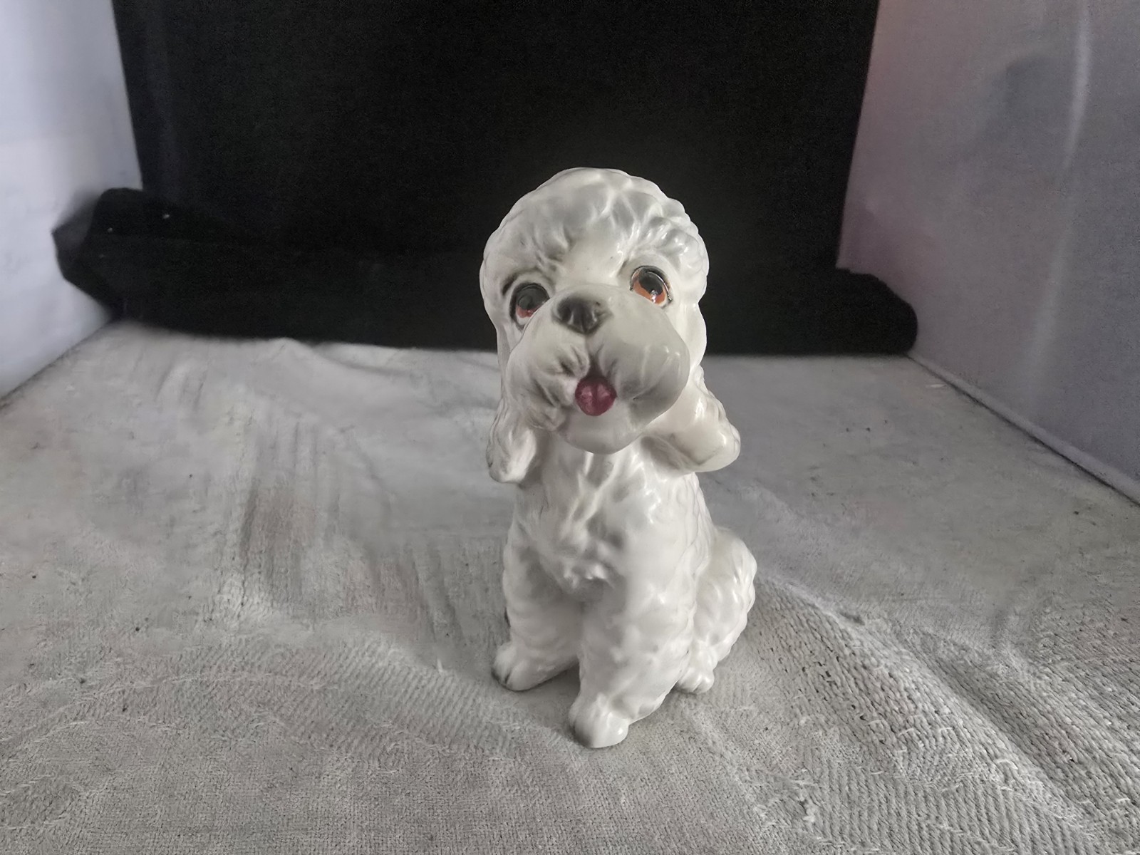 Vintage Lefton White/Gray Sitting Poodle Figurine