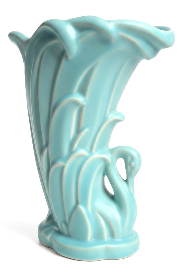 Vintage 1948 McCoy Pottery Swan Vase Aqua Turquoise 9.25